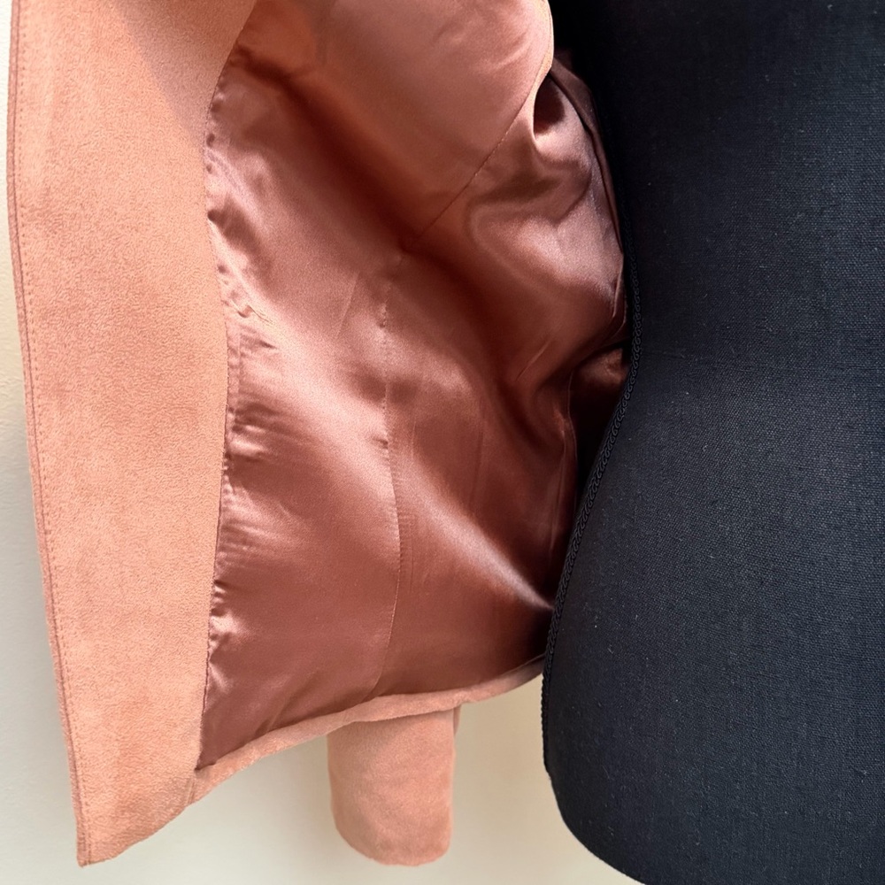 Chico's Womens 0 S/4 Salmon Pink Blazer Suede Collarless Open Front Career Lined - Picture 6 of 10